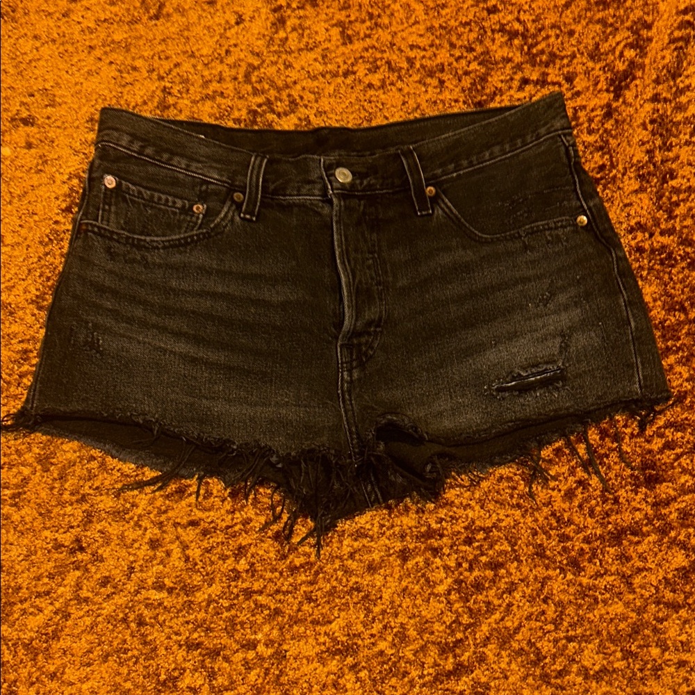 Levi's Dark Jean Shorts with Frayed Hem